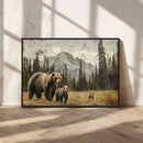 Rustic Grizzly 399 Bear Family Wall Art Canvas Print