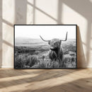Scottish Highland Cow Wall Art | Black and White Canvas