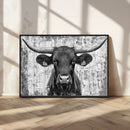 Abstract Longhorn Bull Wall Art Canvas Print - Rustic Texas