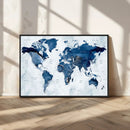 Modern Blue World Map Canvas Print – Framed Wall Art,