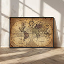 Vintage World Map Wall Art Canvas – Antique Style Push Pin