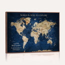 Framed Custom World Map Canvas Print - Deep Blue World Map