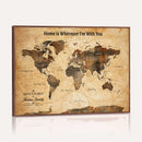 Large World Map Canvas Wall Art – Custom Framed Push Pin