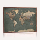 Rustic Black and Wood World Map Canvas Wall Art – Framed
