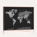 Black World Map Wall Art Canvas Print – Detailed Map of the