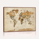 Rustic Vintage World Map Canvas Print – Framed Modern