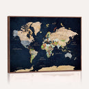 Minimalist World Map Canvas Wall Art - Watercolor Blue and
