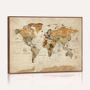 Vintage World Map Canvas Print – Framed Rustic Detailed Map