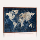 Large Blue World Map Wall Art Canvas Print for Home Office