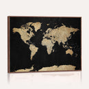 Beige World Map Canvas Wall Art Print, Minimal Black and