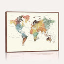 Framed World Map Wall Art Canvas Print for Living Room and