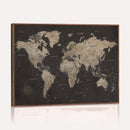 World Map Canvas Wall Art Dark Charcoal Antique Tan Detailed