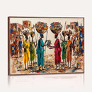 African Folk Art Canvas Wall Art, Colorful African Women Village Painting Print, Tribal Ethnic Home Decor, Vibrant African Art, Living Room