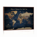 Framed Custom World Map Canvas Print - Deep Blue World Map