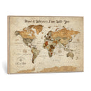 Personalized World Map Canvas Print – Custom Push Pin Framed
