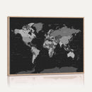 Black World Map Wall Art Canvas Print – Detailed Map of the