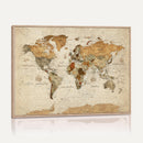 Rustic Vintage World Map Canvas Print – Framed Modern