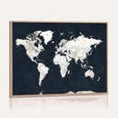 Black World Map Wall Art Canvas Print for Home Office and