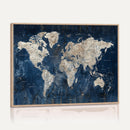 Large Blue World Map Wall Art Canvas Print for Home Office