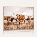 Texas Longhorn Cattle Wall Art Canvas Print, Sepia Western