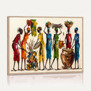 African Folk Art Canvas Wall Art, Colorful African Women Village Painting Print, Tribal Ethnic Home Decor, Vibrant African Art, Living Room
