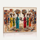 African Folk Art Canvas Wall Art, Colorful African Women Village Painting Print, Tribal Ethnic Home Decor, Vibrant African Art, Living Room