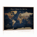 Framed Custom World Map Canvas Print - Deep Blue World Map