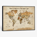 Personalized World Map Canvas Print – Custom Push Pin Framed