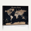 Personalized Blue World Map Canvas – Custom Framed Push Pin