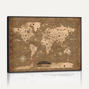 Custom Push Pin World Map Wall Art Canvas Print – Personalized Travel Tracker with Pins Framed Large for Home and Office Decor