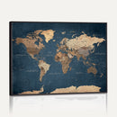 Navy Blue World Map Canvas Print – Framed Travel Map Wall