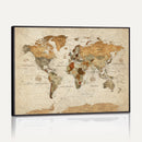 Rustic Vintage World Map Canvas Print – Framed Modern