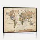 Vintage World Map Canvas Wall Art - Rustic Grunge Texture