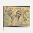 Vintage World Map Wall Art | Ready to Hang and Framed