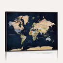 Minimalist World Map Canvas Wall Art - Watercolor Blue and