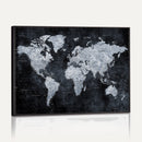 Black World Map Canvas Print – Detailed Map for Couples and