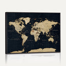 Dark World Map Canvas Wall Art Print, Minimal Black and Gold