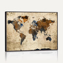 World Map Wall Art – Rustic Earth Tone Canvas Print, Antique