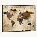 Rustic Watercolor World Map Canvas Wall Art – Framed Travel
