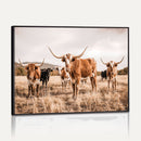Texas Longhorn Cattle Wall Art Canvas Print, Sepia Western