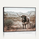 Texas Longhorn Bull Wall Art Canvas Print, Western Farmhouse