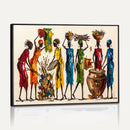 African Folk Art Canvas Wall Art, Colorful African Women Village Painting Print, Tribal Ethnic Home Decor, Vibrant African Art, Living Room