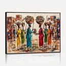 African Folk Art Canvas Wall Art, Colorful African Women Village Painting Print, Tribal Ethnic Home Decor, Vibrant African Art, Living Room