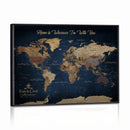Framed Custom World Map Canvas Print - Deep Blue World Map
