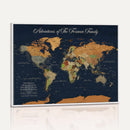 Custom Push Pin World Map Wall Art Canvas Print – Personalized Travel Tracker with Pins Framed Large for Home and Office Decor
