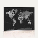 Black World Map Wall Art Canvas Print – Detailed Map of the