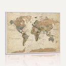 Vintage World Map Canvas Wall Art - Rustic Grunge Texture