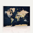 Minimalist World Map Canvas Wall Art - Watercolor Blue and