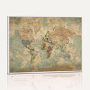 World Map Wall Art Canvas Print, Rustic Map Print, Framed