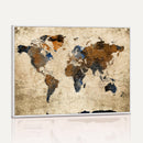 World Map Wall Art – Rustic Earth Tone Canvas Print, Antique
